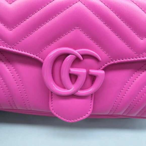 100% Authentic GUCCI GG Marmont Fuchsia Leather Shoulder Bag 1595-101324 - Picture 9 of 12